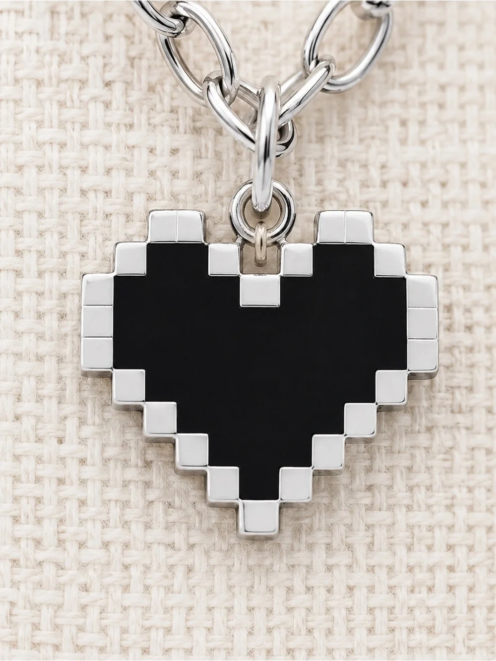 Layered Pixel Heart Necklace Love You Charm Silver Tone Minimalist Y2K Gift